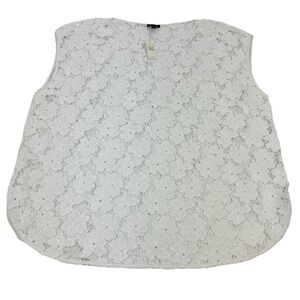 $79 TALBOTS Sleeveless Top White Eyelet‎ Lace Large Tank Top Beach Wedding NEW